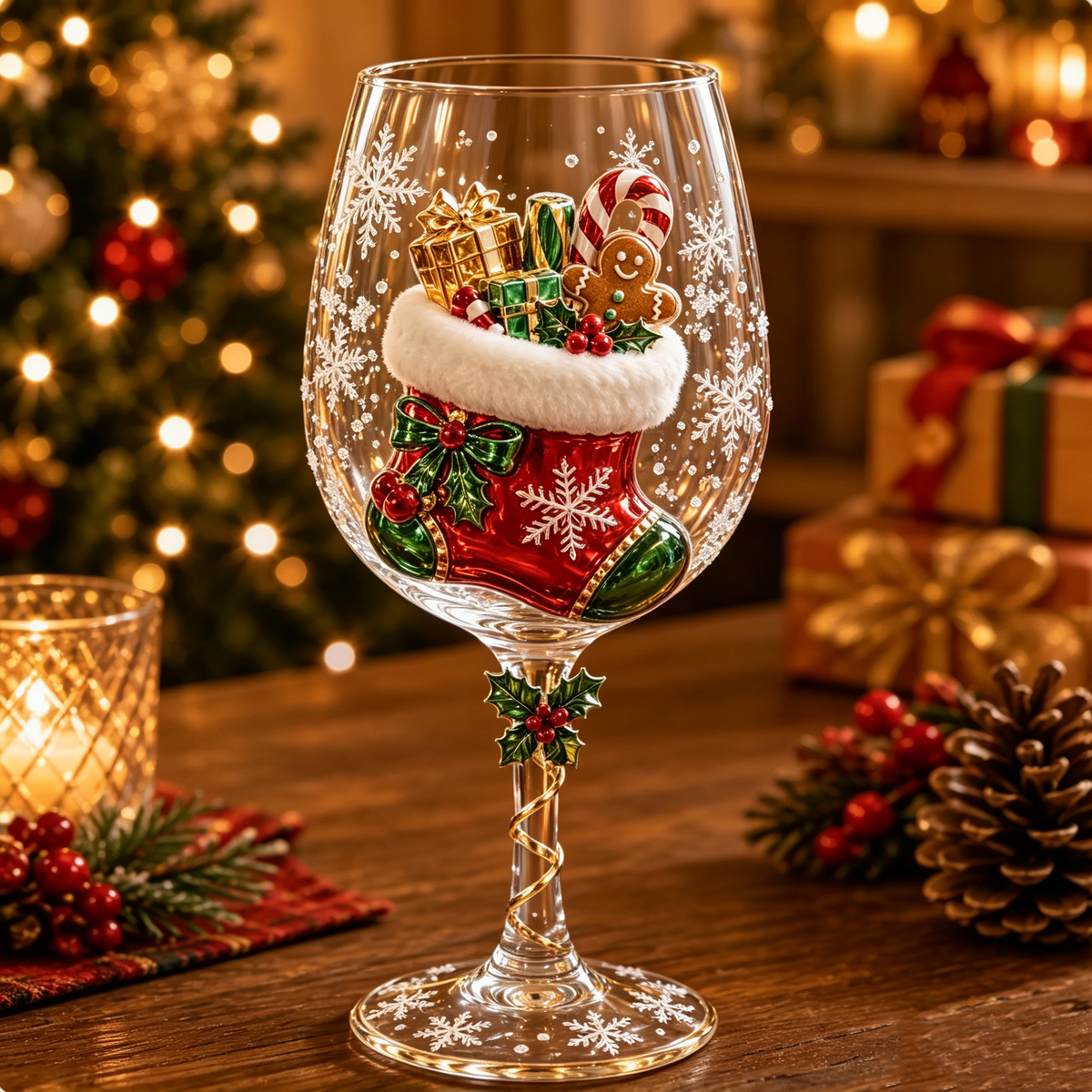 3D Christmas Wine Glasses