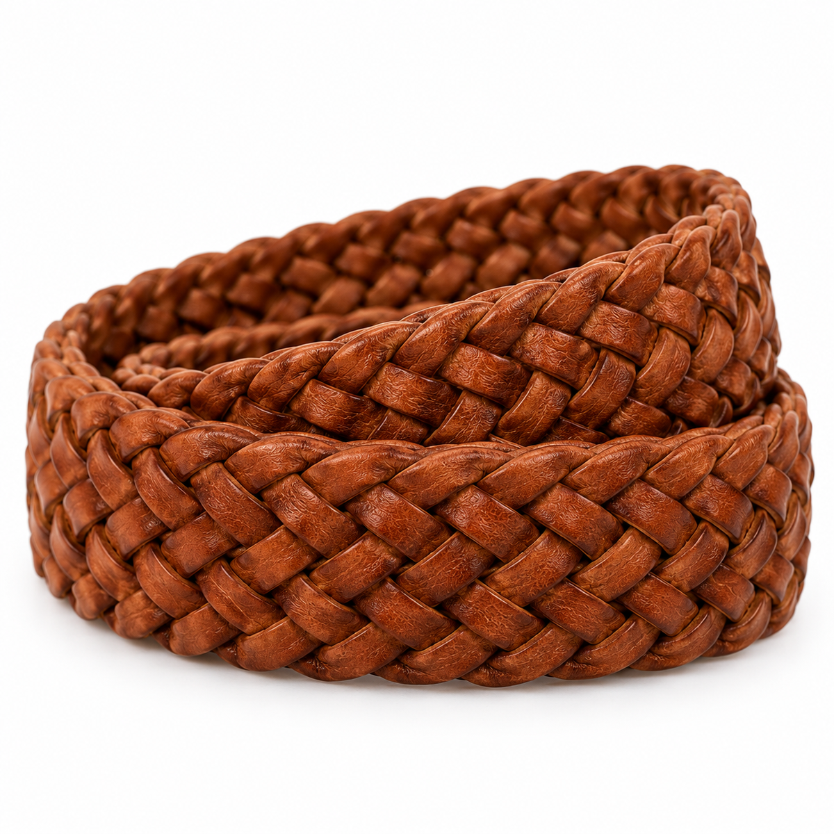 Brown 3.5 cm Braided Belt with Brass Buckle and No Fixed Holes