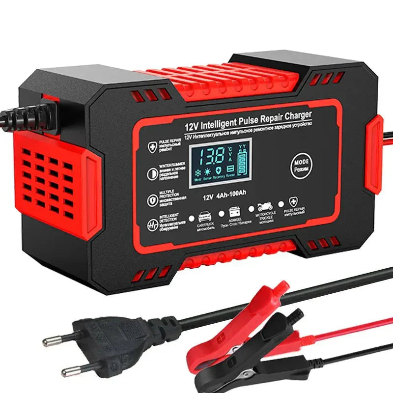 Oak & Coral | 12V 6A Smart Car Battery Charger | Pulse Repair, LCD Display & Fast Charging for AGM, Gel & Lead Acid Batteries