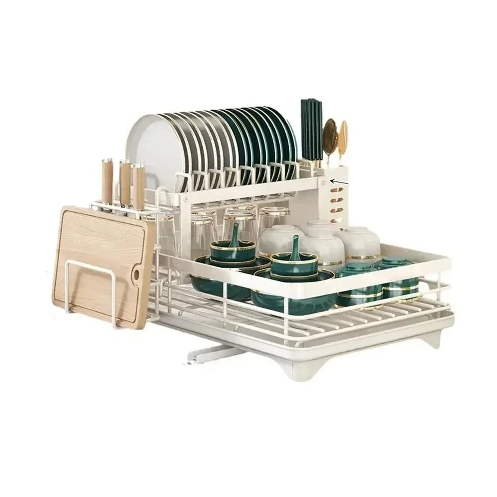 Oak & Coral | Adjustable Dish Drying Rack with Cutting Board Holder