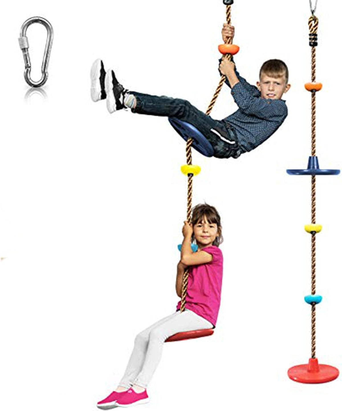 Oak & Coral | Adventurous Tree Swing Set - with Climbing Rope and Platforms for Children