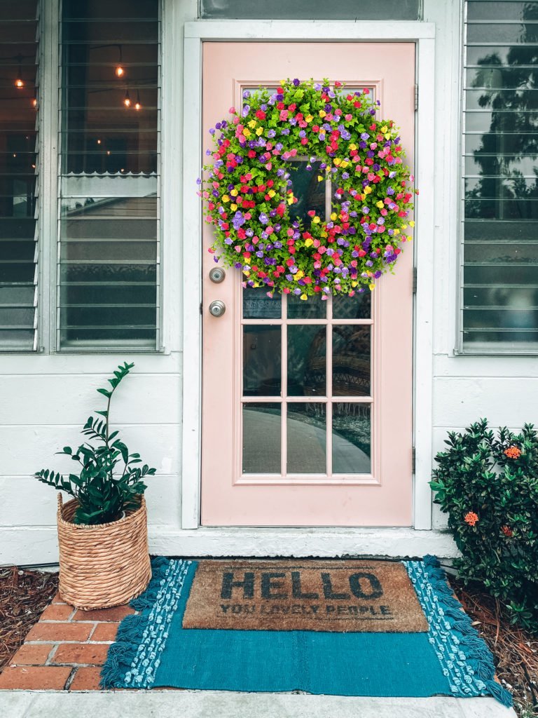Oak & Coral | BloomWreath Spring & Summer Front Door Wreath | Handmade Floral Grapevine Accent