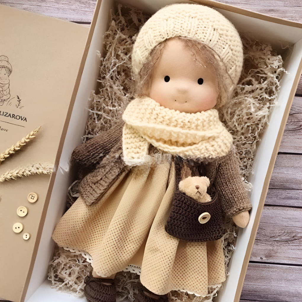 Oak & Coral | Children's Waldorf Cloth Doll - Handmade Cuddly Toy