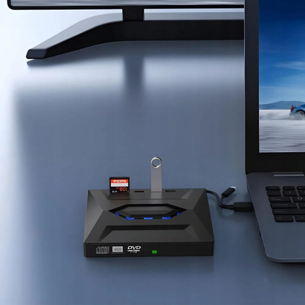 Oak & Coral | External DVD CD RW Writer with USB Hub & SD Card Reader