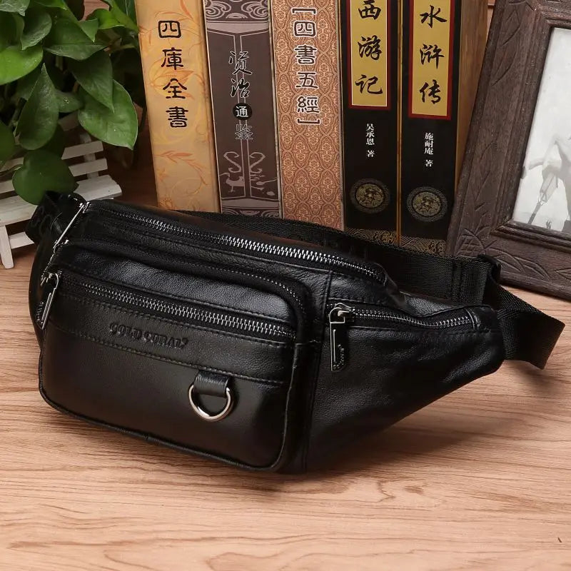 Oak & Coral | Genuine Cowhide Leather Waist Bag for Men – Large Capacity Fanny Pack, Belt & Crossbody Travel Bag