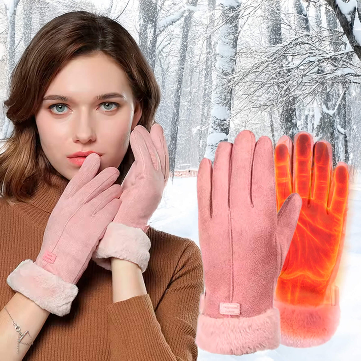 Oak & Coral | Heated Gloves for Women UK – Women's Thermal Waterproof Winter Gloves with Touch Screen & USB Rechargeable Warm Design