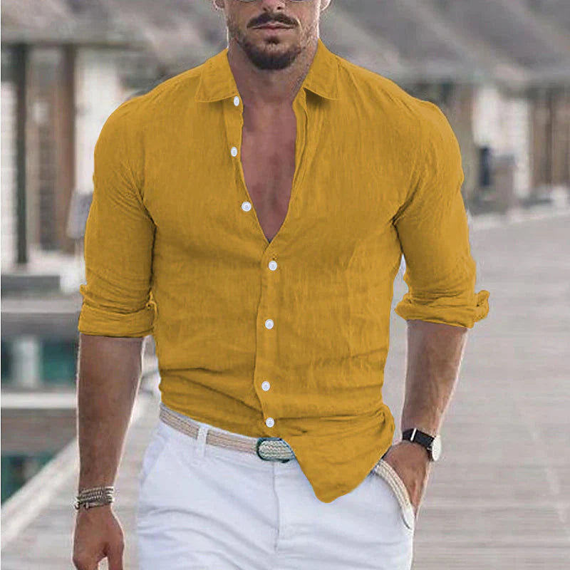 Oak & Coral | Men's Button-Up Long Sleeve Shirt with Turn-Down Collar
