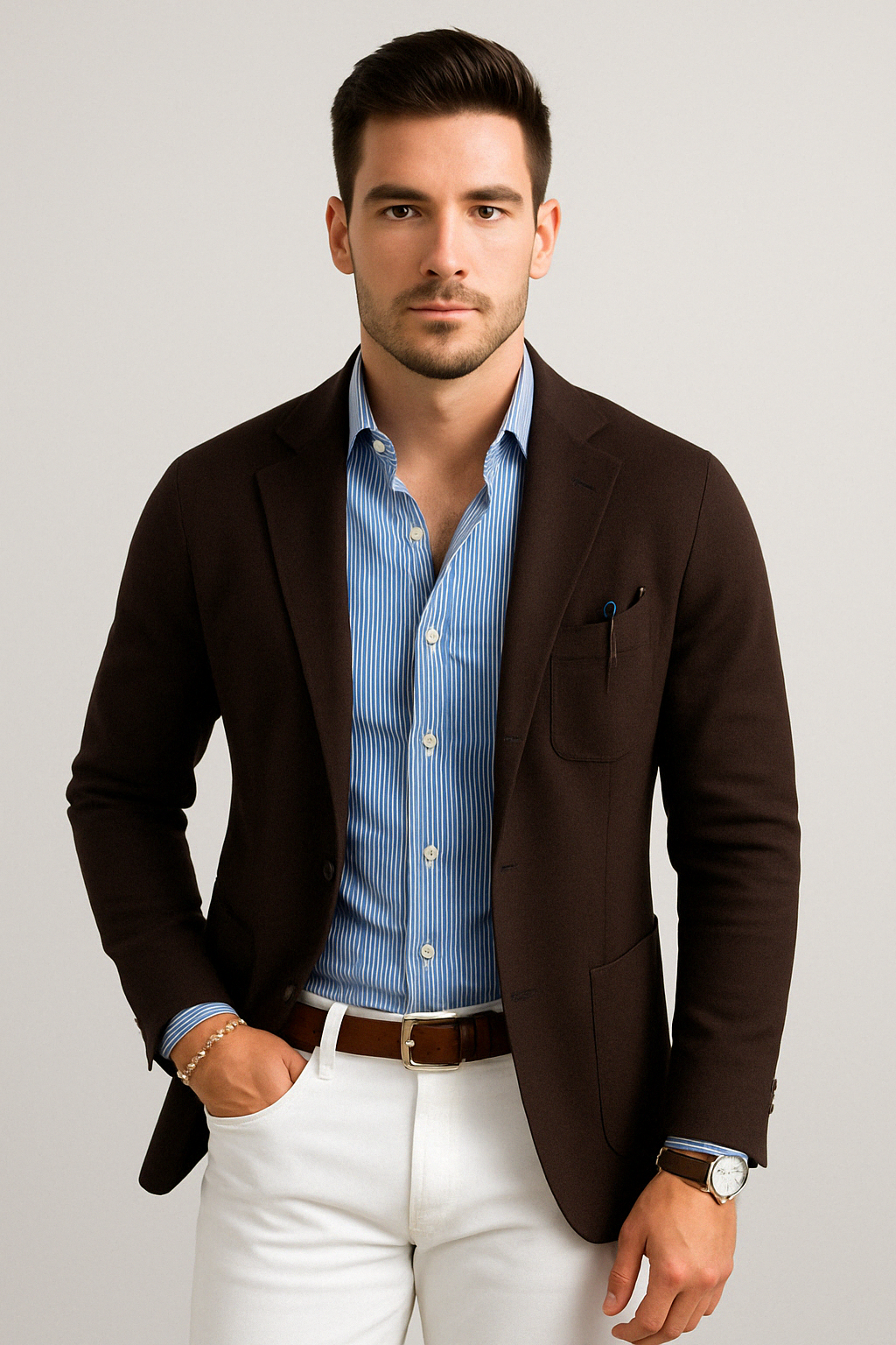 Oak & Coral | Men's Casual Knit Blazer with Patch Pockets
