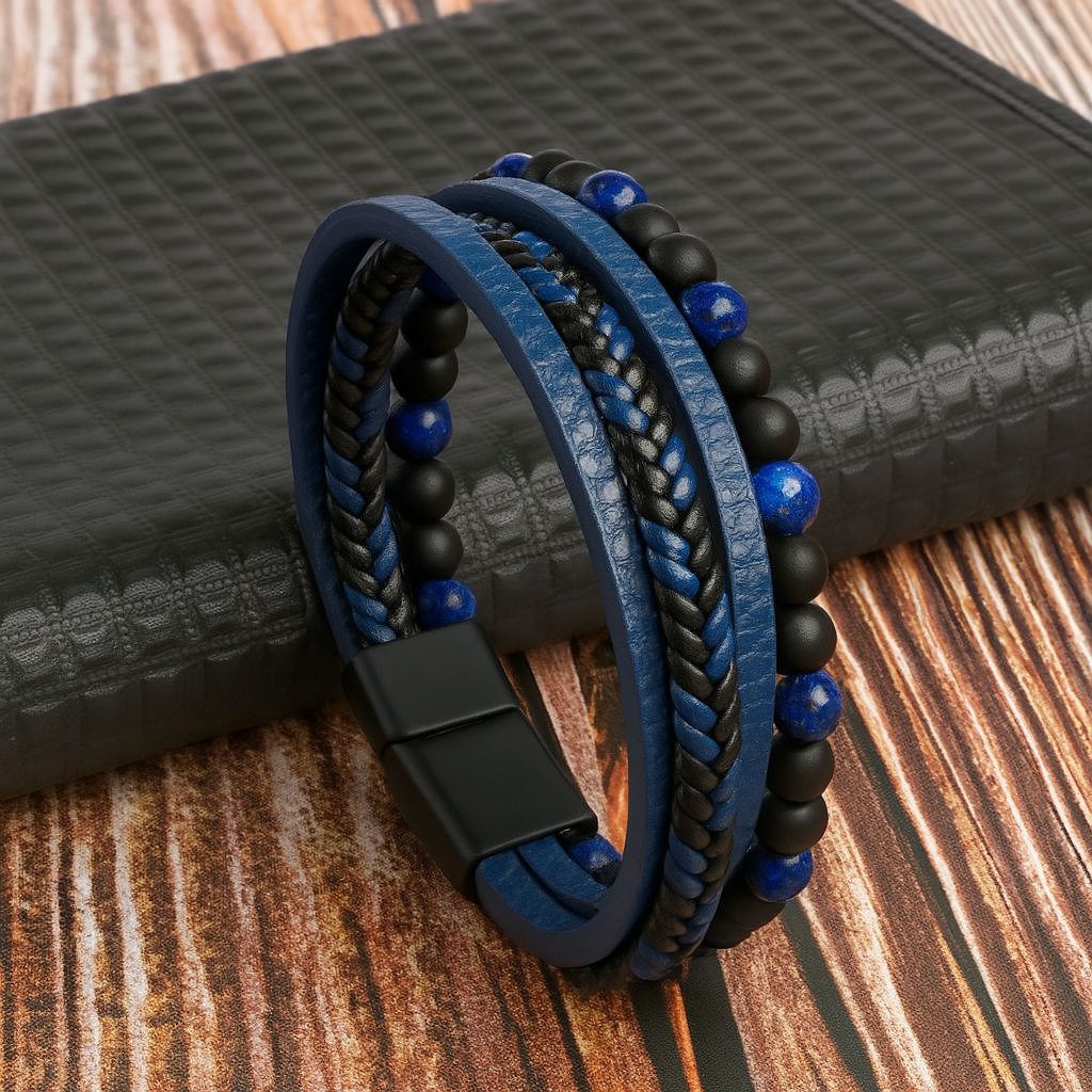 Oak & Coral | Men's Layered Beaded Leather Bracelet
