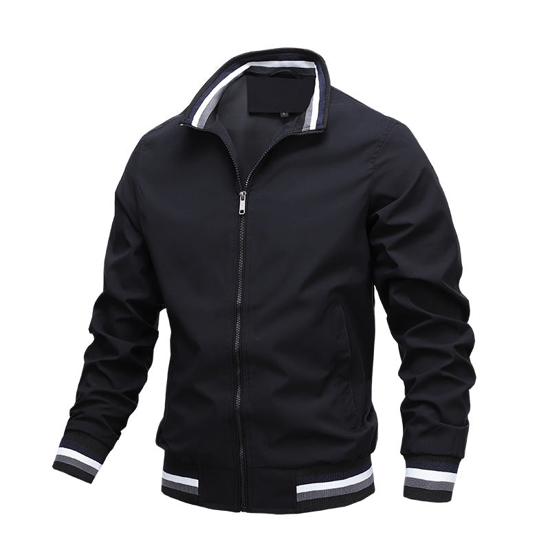Oak & Coral | Men's Lightweight Bomber Jacket with Striped Collar and Cuffs