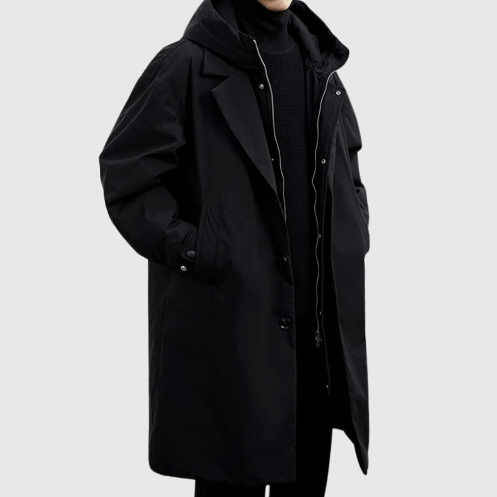 Oak & Coral | Men's Long Trench Coat with Detachable Hood
