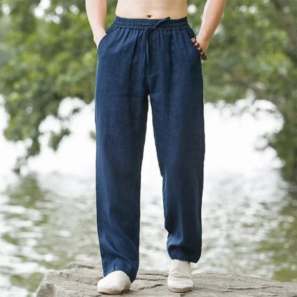 Oak & Coral | Men's Relaxed Fit Linen Trousers with Drawstring