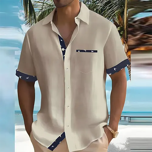 Oak & Coral | Men's Short Sleeve Button-Up Shirt with Contrast Trim