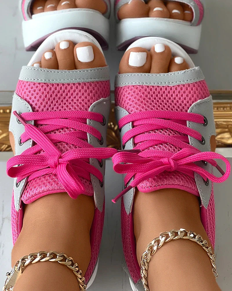 Oak & Coral - Orthopedic Muffin Sandals with Cutout and Lacing