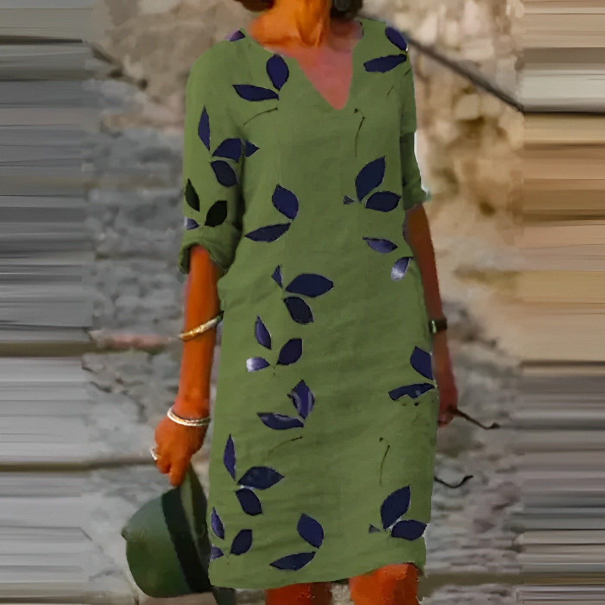 Oak & Coral | Women's A-line Midi Dress with Leaf Print