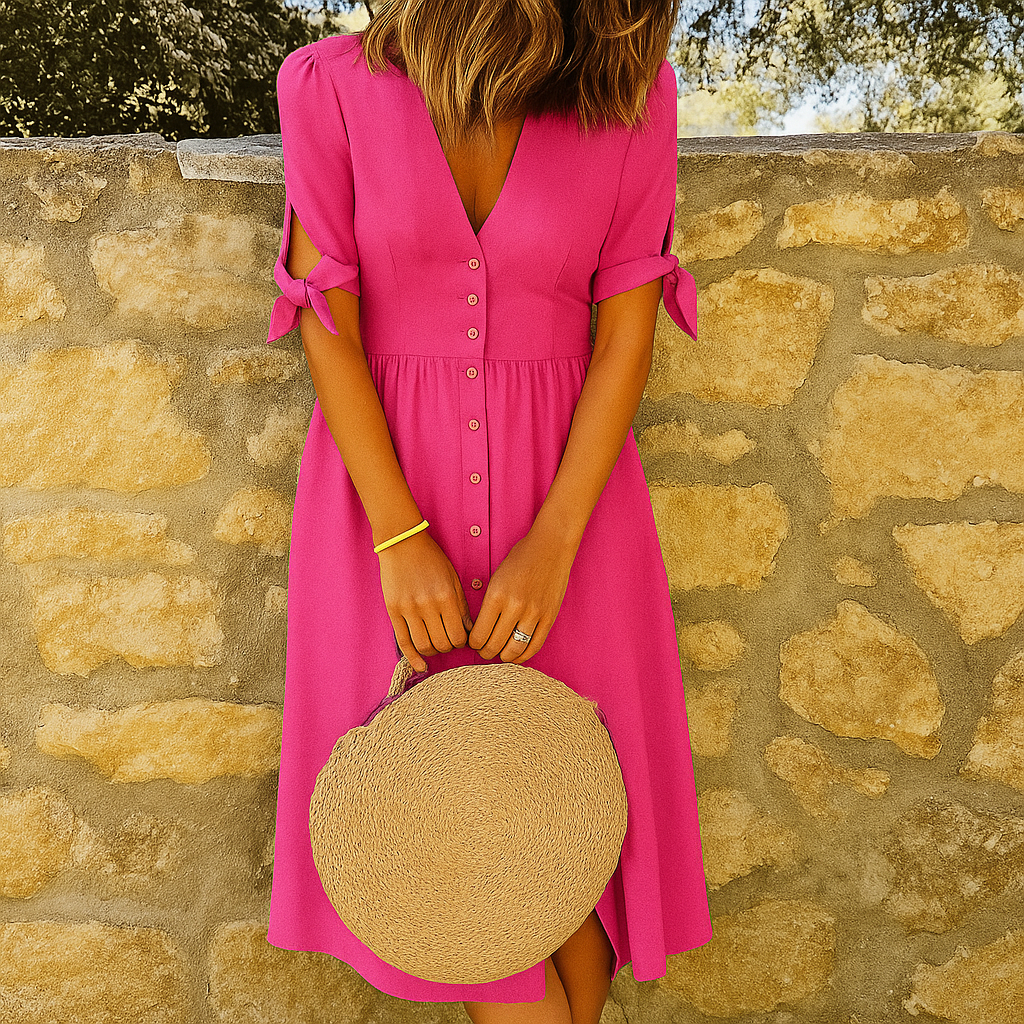 Oak & Coral | Women's Button-Front V-Neck Midi Dress