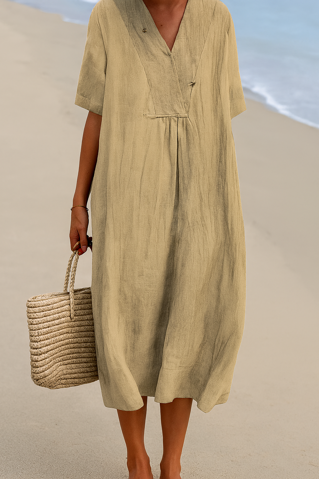Oak & Coral | Women's Casual Midi Dress with V-Neck