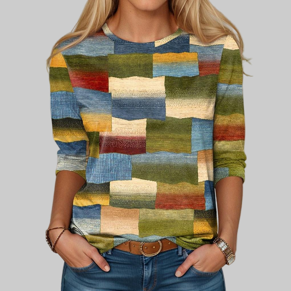Oak & Coral | Women's Crew Neck T-shirt with Patchwork Print