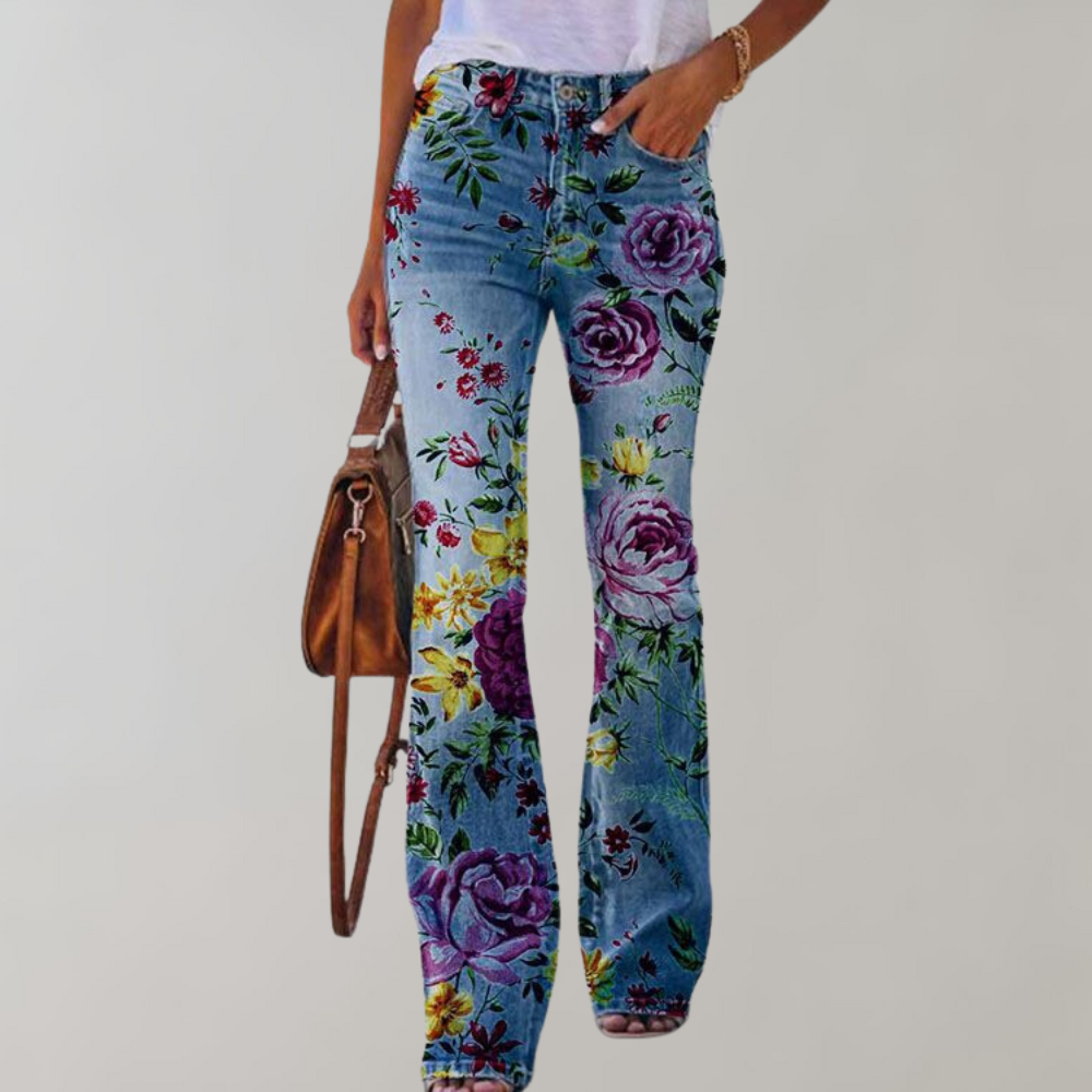 Oak & Coral | Women's Flare Jeans with Floral Print