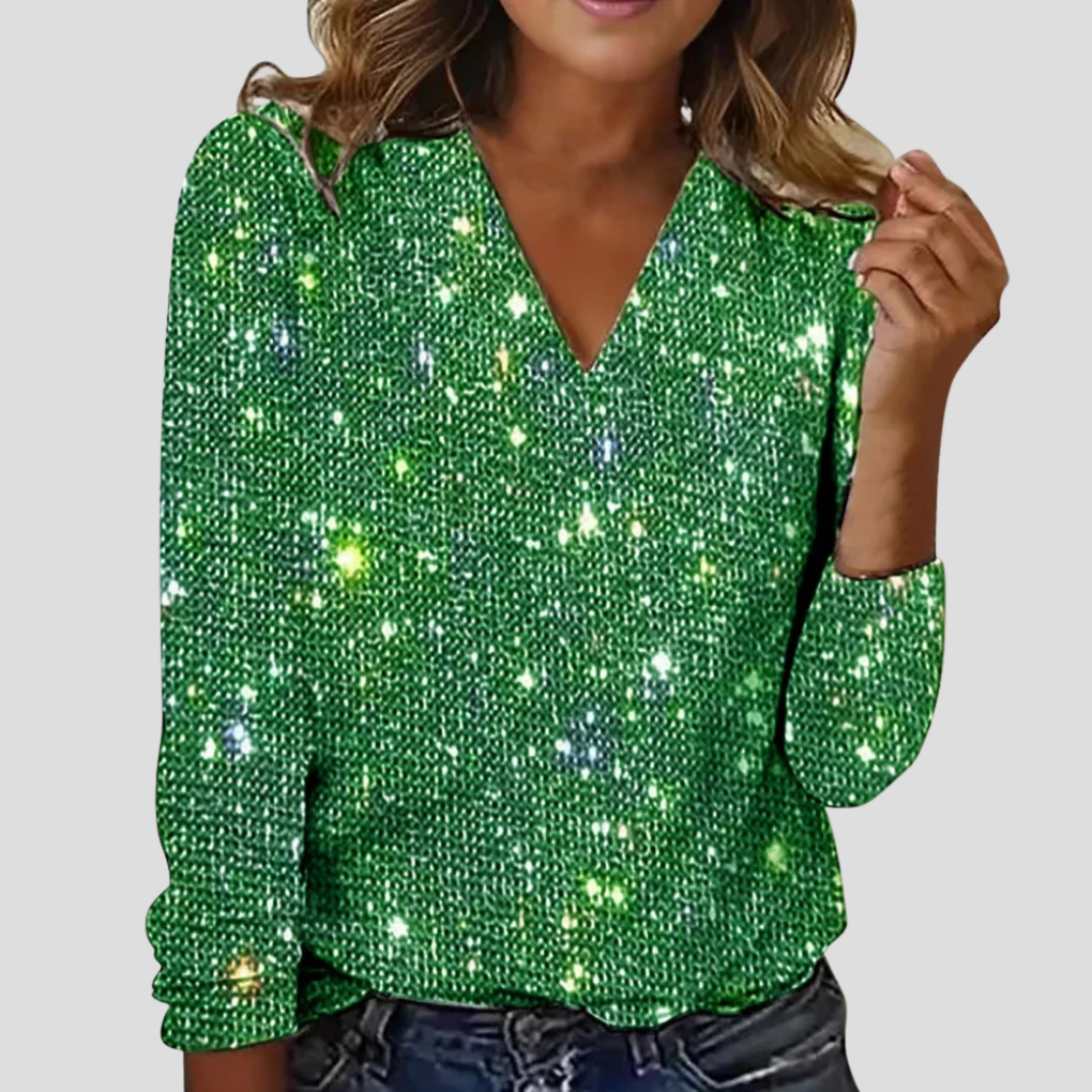 Oak & Coral | Women's Glitter V-Neck Long Sleeve Top