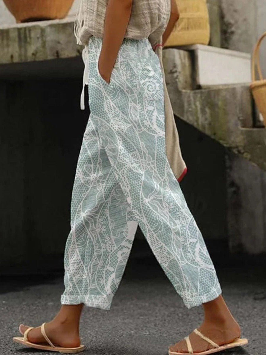 Oak & Coral | Women's Relaxed Fit Pants with Lace Print