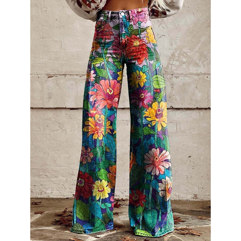 Oak & Coral | Women's Wide Leg Jeans - Floral & Print