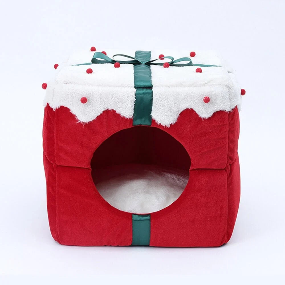 Christmas 2-in-1 Pet Cave Bed with Non-Slip Base