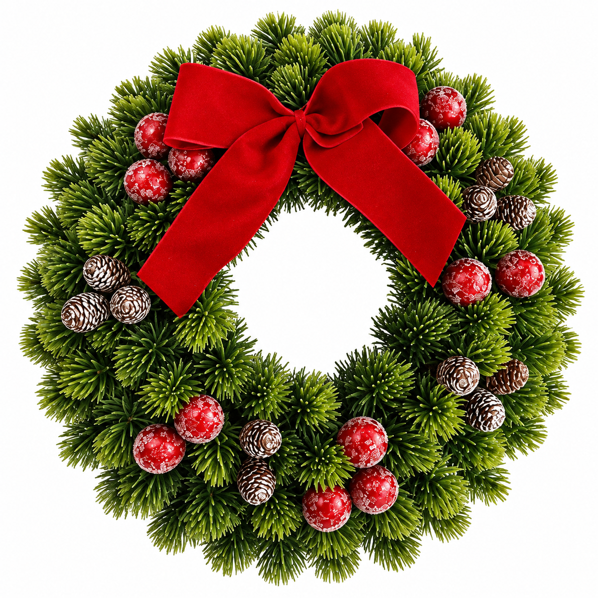 Christmas Wreath 33 cm – Red Berries, Pine Cones and Bow