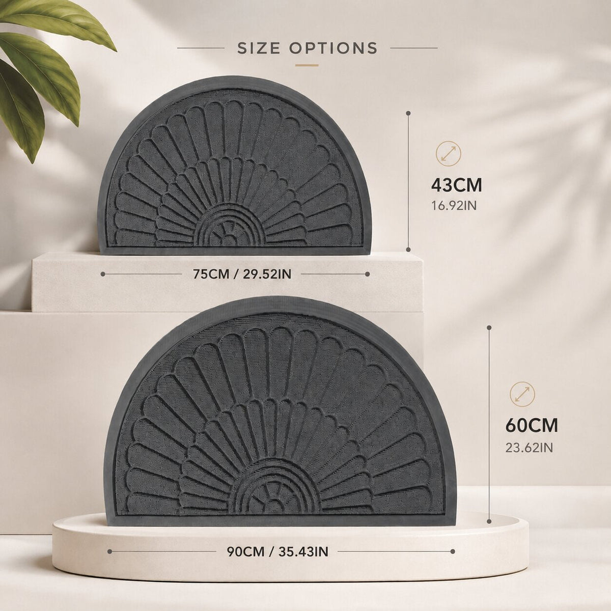 Half-Moon Rubber Doormat | Non-Slip Dirt-Trapping Mat for Indoors & Outdoors | Heavy-Duty Entryway Mat for Front Door and Patio