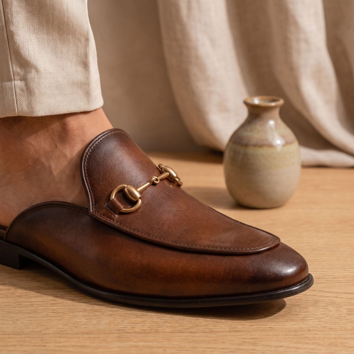 Men's Leather Horsebit Slip-On Mule Loafers