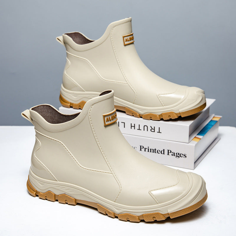 Men's Waterproof Rubber Boots with Slip-Resistant Sole and Flexible Entry Oak & Coral