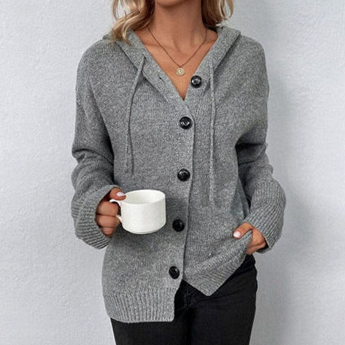 Women's Hooded Relaxed-Fit Long-Sleeve Button-Front Cardigan Sweater