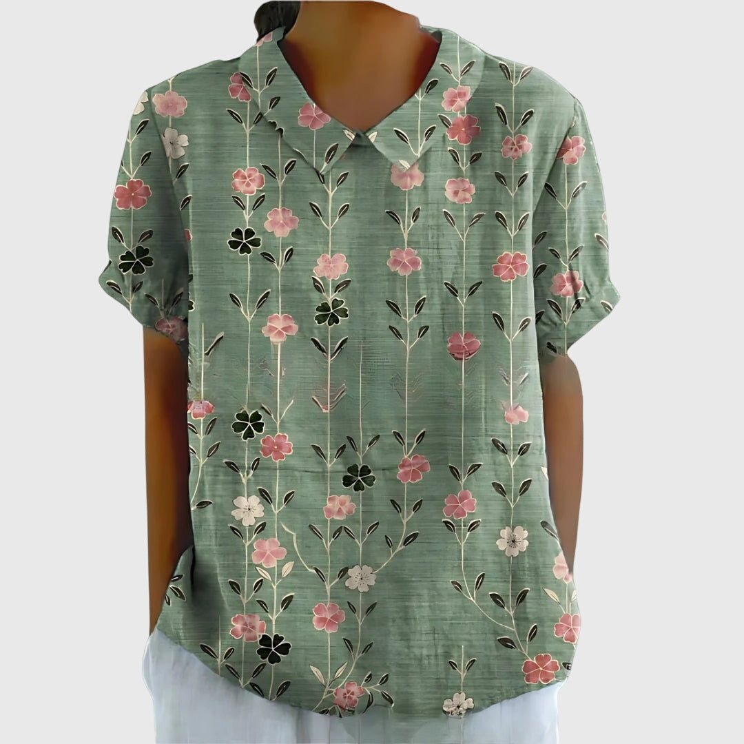 Women's Relaxed-Fit Short-Sleeve Blouse with Floral Print