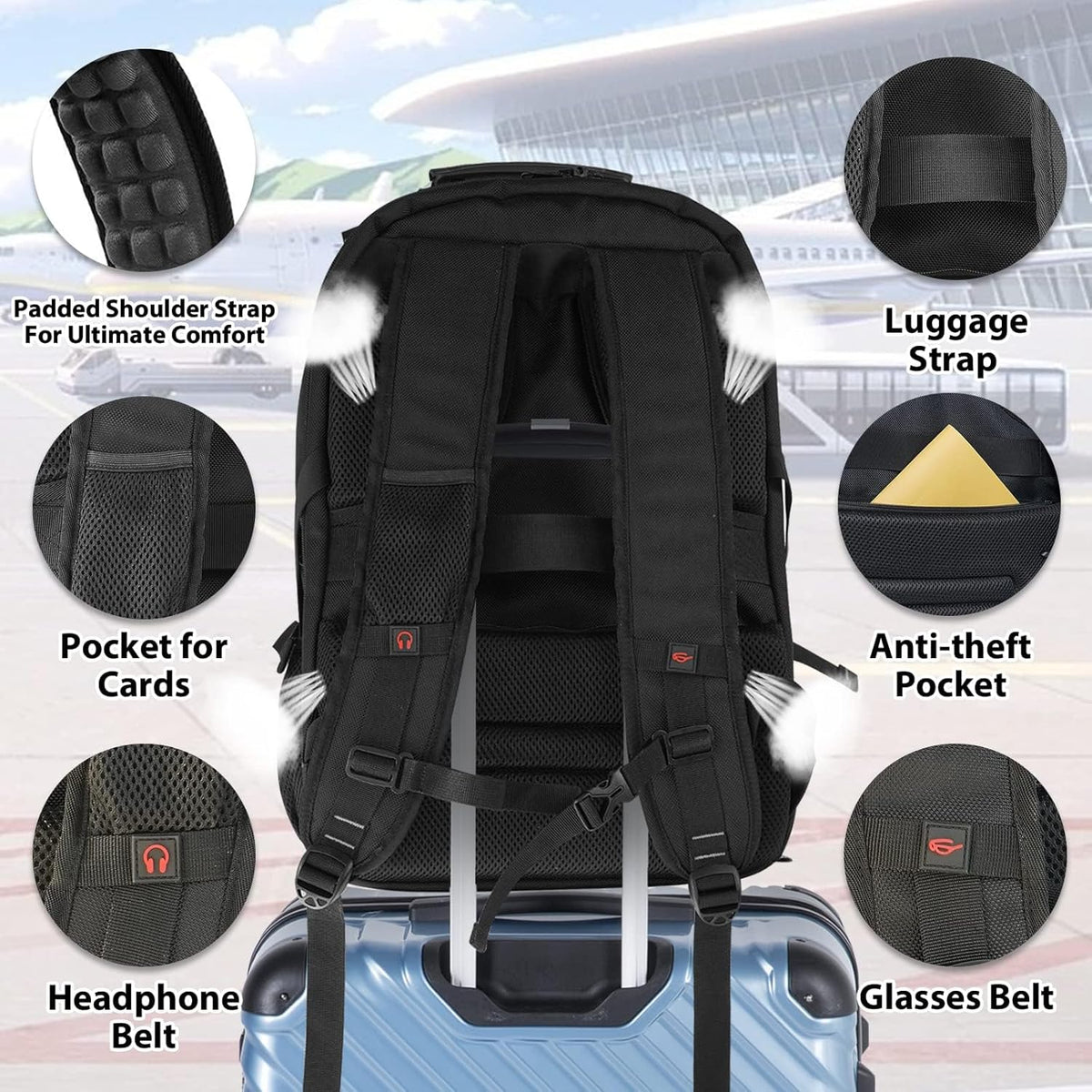 55L Extra-Large Travel Laptop Backpack with USB Charging and RFID Security