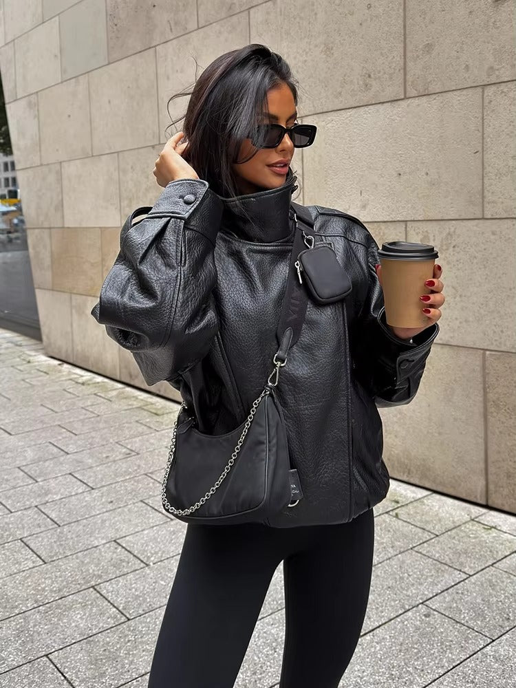 Asymmetrical Vegan Leather Jacket