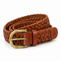 Brown 3.5 cm Braided Belt with Brass Buckle and No Fixed Holes