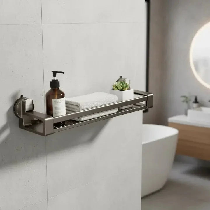 Carbon Steel Suction Cup Bathroom Shelf – No-Drill