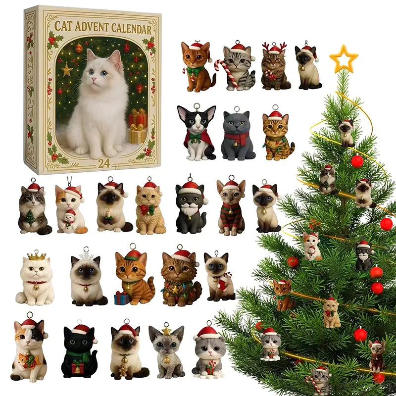 Cat-Themed Acrylic 24-Day Advent Calendar (24 Decorations)