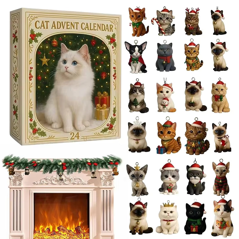 Cat-Themed Acrylic 24-Day Advent Calendar (24 Decorations)