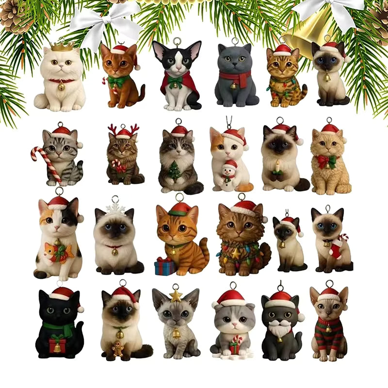 Cat-Themed Acrylic 24-Day Advent Calendar (24 Decorations)
