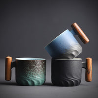 CeramiClass | Artisanal Ceramic Espresso & Tea Mug with Wood Handle