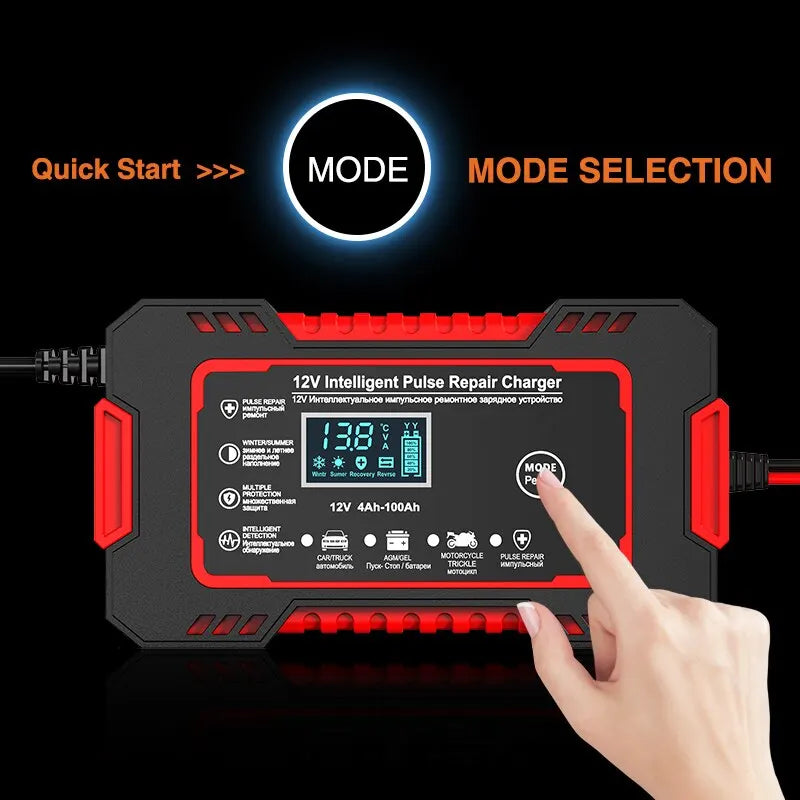 Oak & Coral | 12V 6A Smart Car Battery Charger | Pulse Repair, LCD Display & Fast Charging for AGM, Gel & Lead Acid Batteries