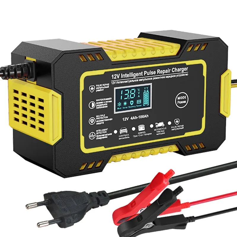 Oak & Coral | 12V 6A Smart Car Battery Charger | Pulse Repair, LCD Display & Fast Charging for AGM, Gel & Lead Acid Batteries