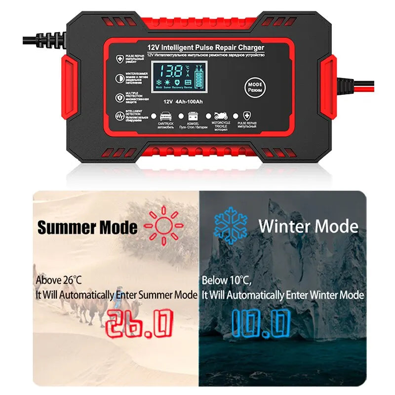 Oak & Coral | 12V 6A Smart Car Battery Charger | Pulse Repair, LCD Display & Fast Charging for AGM, Gel & Lead Acid Batteries