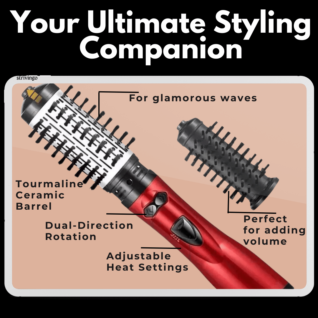 Oak & Coral | 3-in-1 Rotating Hair Dryer and Styler with Adjustable Temperature for Effortless Curls and Waves