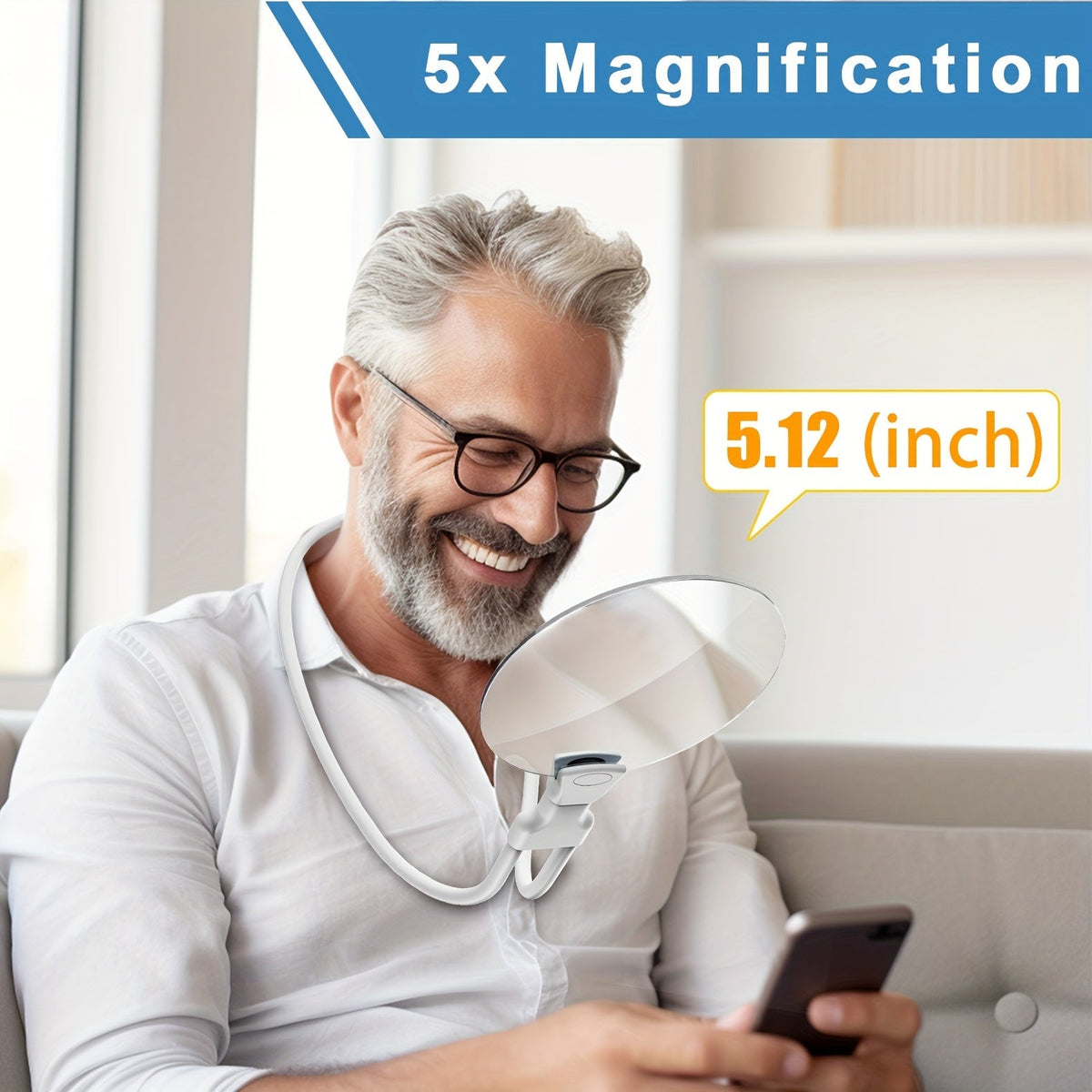 Oak & Coral | 5X Magnifying Glass Pro – Hands-free Adjustable Neck Magnifier for the Elderly and Visually Impaired – Perfect for Reading, Sewing, Crafting, and Inspection
