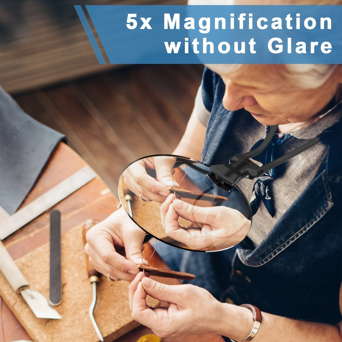 Oak & Coral | 5X Magnifying Glass Pro – Hands-free Adjustable Neck Magnifier for the Elderly and Visually Impaired – Perfect for Reading, Sewing, Crafting, and Inspection