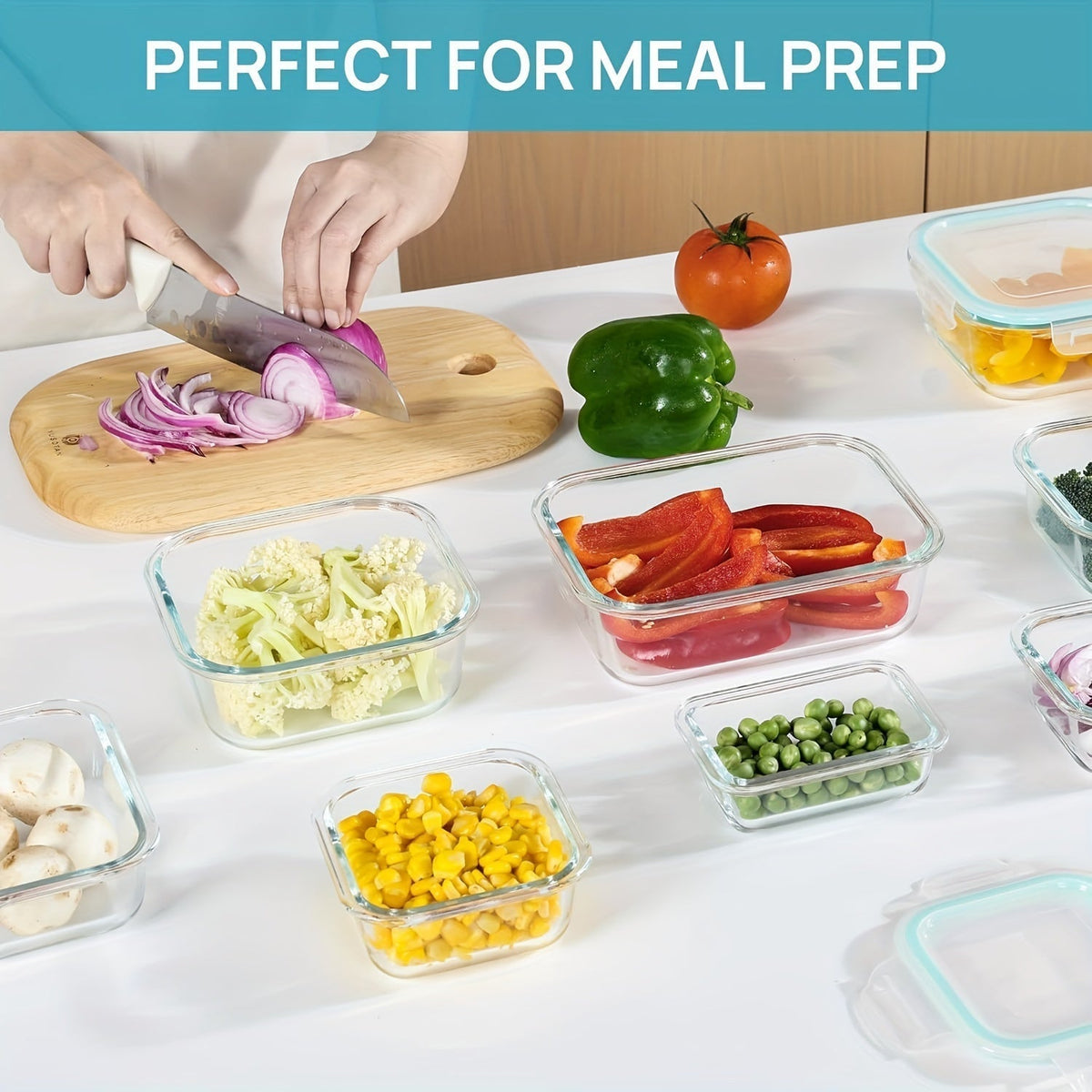 Oak & Coral | 8-Pack Glass Food Storage Containers – Airtight Meal Prep Bento Boxes with Leakproof, Lockable Lids, Microwave, Oven, Freezer, and Dishwasher Safe, BPA-Free