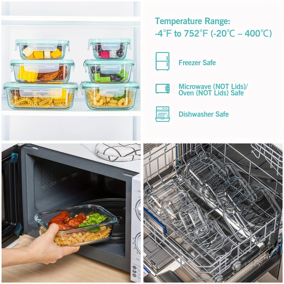 Oak & Coral | 8-Pack Glass Food Storage Containers – Airtight Meal Prep Bento Boxes with Leakproof, Lockable Lids, Microwave, Oven, Freezer, and Dishwasher Safe, BPA-Free