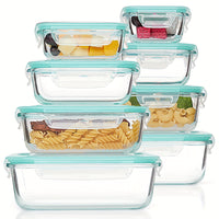 Oak & Coral | 8-Pack Glass Food Storage Containers – Airtight Meal Prep Bento Boxes with Leakproof, Lockable Lids, Microwave, Oven, Freezer, and Dishwasher Safe, BPA-Free